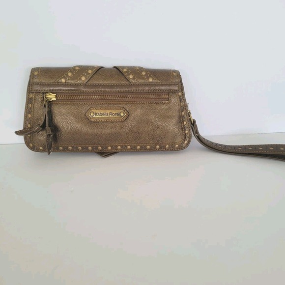 Isabella Fiore Metallic Brown Clutch Wristlet Leather Purse Small Bag Western - Picture 2 of 13